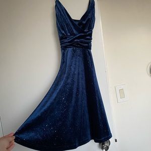 Blue Velvet Midi Dress w/ Silver Sparkle